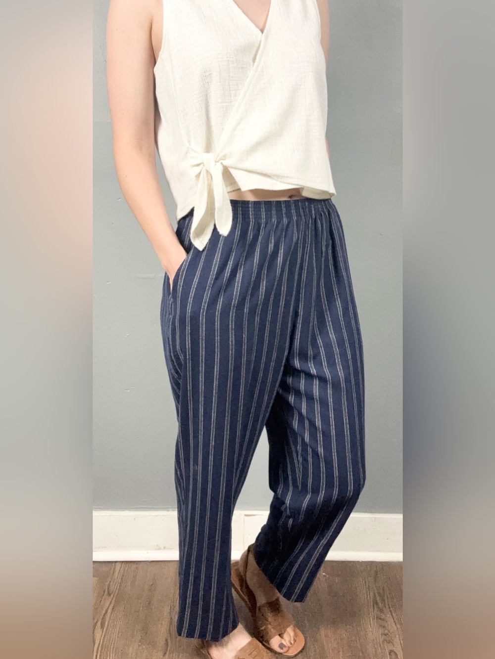 Vintage Striped Loose Comfy High Waisted Breezy Boho Pull On Pants